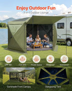 VEVOR Pop up Gazebo Screen Tent, 12 x 12 ft Large 6-Sided Camping Canopy Tent with Removable Top & Carry Bag, Quick-Set & Bite-Proof, Screen House Sun Shelter for 8-10 Persons Backyard Patio, Green