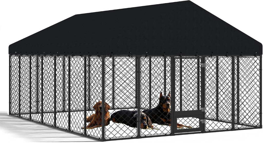 10x14ft outdoor dog kennel with roof and feeding, main product view