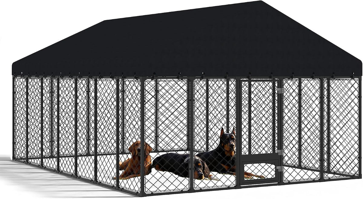 10x14ft outdoor dog kennel with roof and feeding, main product view