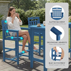 Ciokea 3 Pcs Outdoor Bar Height Table Set, 60" Extra Long Rectangle High Top Table and 2 Oversized Adirondack Chairs, Heavy-Duty All-Weather HDPE Patio Bar Set for Backyard Balcony Deck, Navy Blue