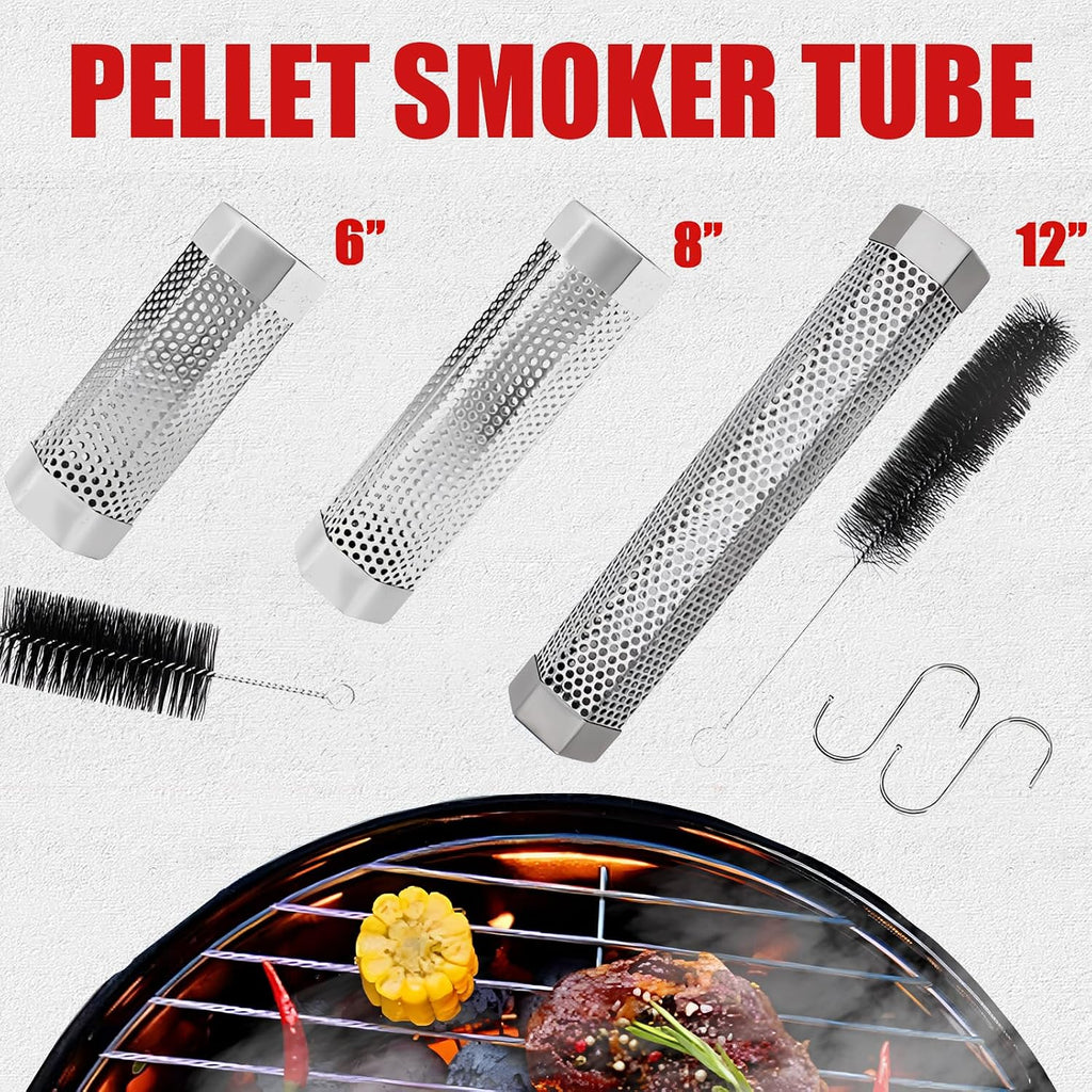 SHIKORI Smoker Tube,Stainless Steel Pellet Smoker Tube for Cold Smoker-6" | 5 Hours of Billowing Smoke-for Any Grill or Smoker,with Cleaning Brush