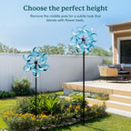 87" Wind Spinner Outdoor with Solar Light, Large Metal Wind Sculptures Spinners, Windmill for Garden Yard Patio Lawn Decor - Azure Moon (23" W x 87" H)