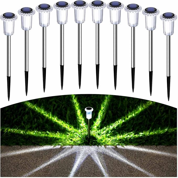 15 Pack Solar Pathway Lights Solar Lights Outdoor, Led Waterproof Yard Walkway Lighting Stainless Steel Garden Stake for Outside, Path, Landscape, Driveway, Backyard (Cold White)