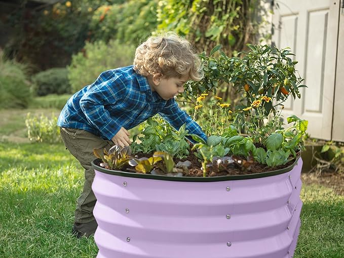 Plant & Plot Galvanized Raised Garden Beds Outdoor // 4×2×1 ft Planter Raised Beds for Gardening, Vegetables, Flowers // Large Metal Garden Box (Lavender)