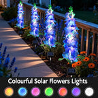 Solar Garden Lights, Solar Blue Delphinium Flowers Lights 8 Pack 160 LEDs, Waterproof Outdoor Light Two Lighting Modes for Outside Wedding Party Garden Yard Patio Lawn Decor