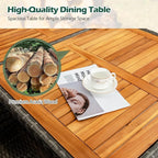Tangkula 9 Pieces Rattan Outdoor Dining Set with 13Ft Solar Patio Umbrella for 6, Outdoor Wicker Table Set with 8 Cushioned Chairs, Acacia Wood Top, Outdoor Umbrella with Base Included