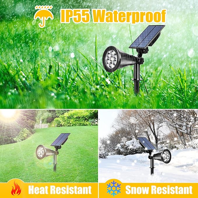 T-SUN Solar Spotlights, 7 LED Solar Lights Outdoor Waterproof, Auto ON/Off Adjustable Solar Garden Pond Lights for Tree, Patio, Yard, Garden, Driveway, Stairs, Pool Area (Yellow- 4 Pack)