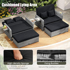 LDAILY Moccha Outdoor Daybed, Wicker Loveseat Sofa Set with 4-Postion Adjustable Backrest, Storage Ottoman, Cushions, Rattan Double Bed Lounger, Patio Furniture Set (Mixed Gray+Black)