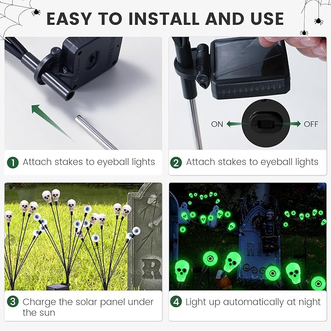 Solar Halloween Lights Outdoor,Halloween Decorations Outdoor, Scary Eyeball Lights,2PACKS 16LED,IP65 Waterproof, Decor for Garden/Yard/Patio/Lawn/Pathway(Green)