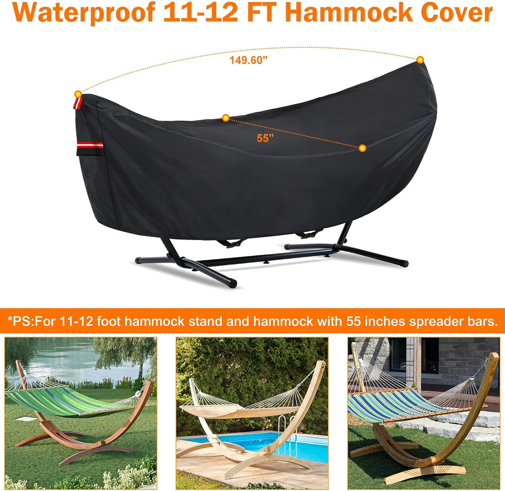 6 Layers Waterproof Hammock Cover for 11-12ft Hammock Stand | Sun Rain UV Dust Snow Protection Outdoor Hammock Cover with Windproof Straps & Soft Cotton Lining for 11-12ft Stand