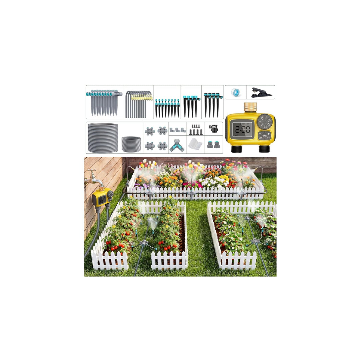 172ft drip irrigation system kit with 2 zone, main product view