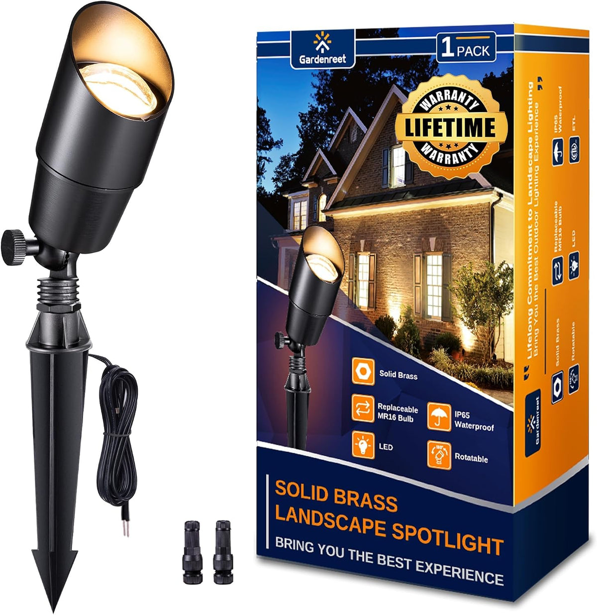 gardenreet landscape spotlights low voltage - brass outdoor, main product view