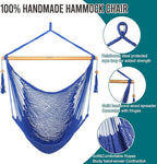 JoyView Hammock Chair with Spreader Bar Caribbean Hammock Swing Chair 300 LBS Weight Capacity XL Rope Hanging Chair for Outdoor Indoor Garden Yard - Blue