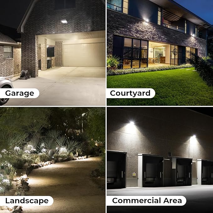 CINOTON 65W LED Flood Lights Outdoor, IP65 Waterproof Exterior Security Wall Lights with 180°Knuckle, 9100LM 120V Outside Aluminum Lighting Fixture for Patio Porch Barn Garden 5000K 4 Pack, UL Listed