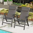 Domi Patio Folding Chairs Set of 2, Outdoor Reclining Chairs Set with Moveable Headrest, Aluminum Frame Outdoor Portable Chairs with Adjustable High Backrest and Padded Textilene Fabric Seat
