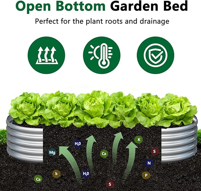 zizin 2 Pack Galvanized Raised Garden Bed Metal Oval Raised Garden Beds Outdoor Planter Box for Vegetables (8x4x1FT, Silver)