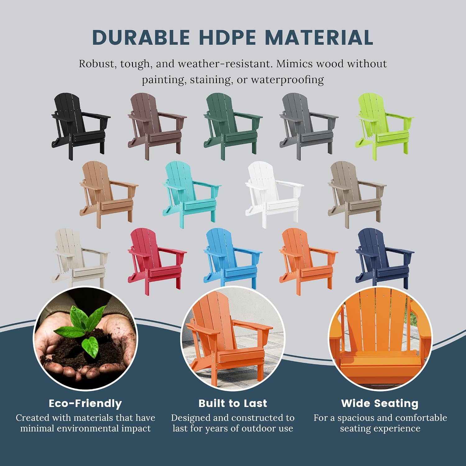 WO Home Furniture Laguna Folding Adirondack Chair, HDPE Patio Chair, All Weather Use Fire Pit Chair for Outdoor Garden, Backyard, Deck, Pool, Orange