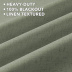 H.VERSAILTEX Linen Curtains 100% Blackout Curtains for Bedroom 102 inch Long Full Light Blocking Nature Linen Blended Window Curtains for Living Room Nickel Grommet (2 Panels, Heathered Dried Sage)