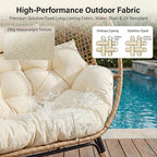 NICESOUL® Double Egg Chair Indoor Outdoor Stationary Oversized 6.5" Thick Padded Cushions,2 Person Egg Wicker Loveseat Chair,680 lbs Extra Large Lounge Chair for Patio Balcony Porch Backyard Beige