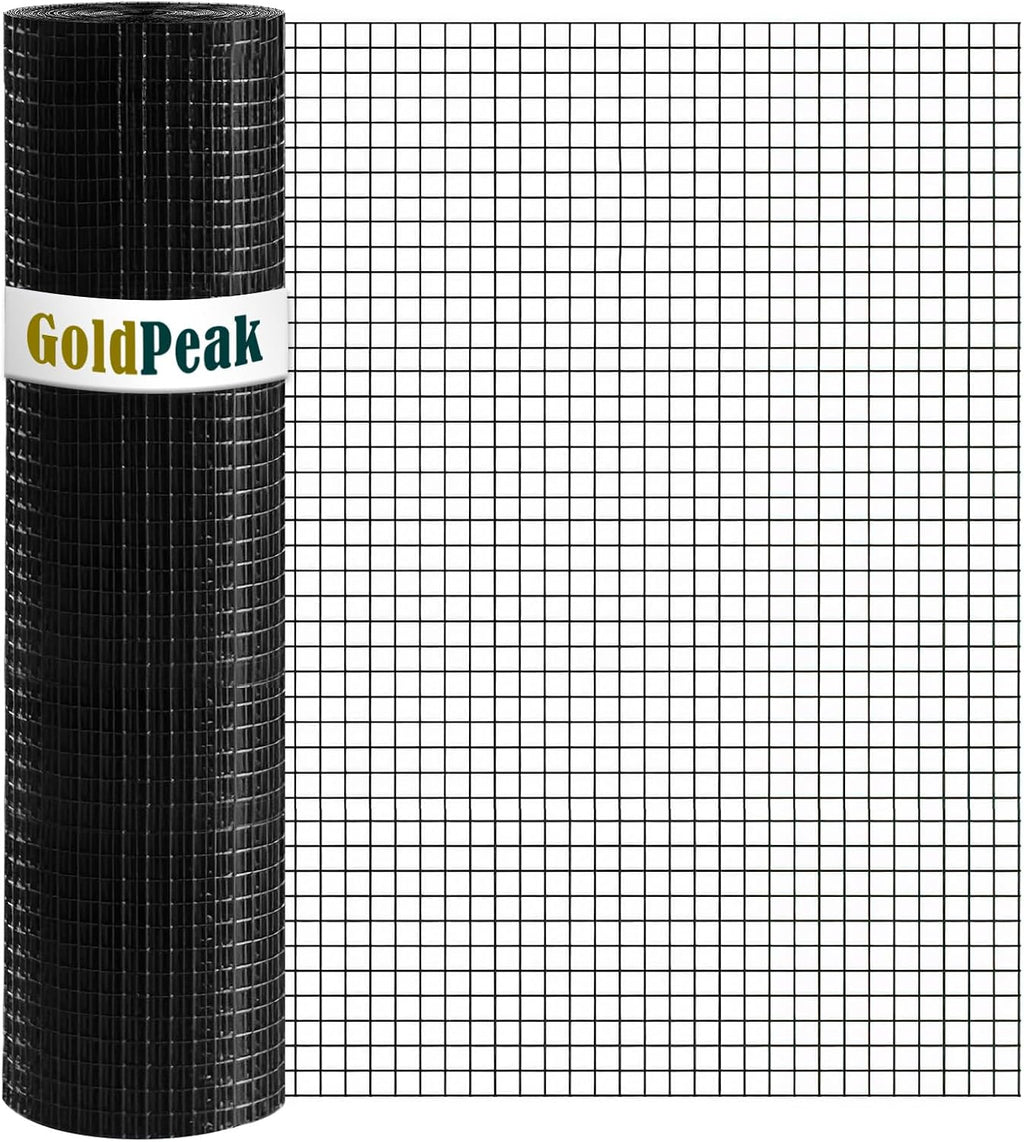 GoldPeak Black Hardware Cloth 1/2 Inch Mesh 48 Inch x 100 Foot 19 Gauge | Vinyl Coated Welded Wire Mesh Roll Chicken Wire Fencing Garden Fence Tree Guard Hardware Mesh Wire Fence Roll