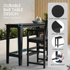 Ciokea 3 Pcs Outdoor Bar Height Table Set, 60" Extra Long Rectangle High Top Table and 2 Oversized Adirondack Chairs Set, Heavy-Duty All-Weather HDPE Patio Bar Set for Backyard Balcony Deck, Black