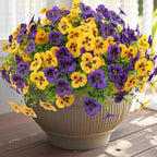 18 Pcs Artificial Fake Pansy Flowers for Outdoor, Faux UV Resistant Silk Pansies Flowers for Outside Planter Front Door Porch Yard Patio Window Box Home Decor (18, Yellow,Purple)