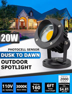 SUNVIE 20W Spot Lights Outdoor with Photocell Sensor, Dusk to Dawn LED Landscape Spotlights, Waterproof 120V 2000LM 3000K Landscape Lighting for Yard Flag Tree Garden 6 FT US 3-Plug in Cord, 2 Pack