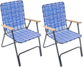 Garden Elements Folding Patio & Lawn Chairs – Steel Frame with Blue Woven Fabric and Wooden Armrests, Comfortable Full-Size Outdoor Chairs for Backyard, Camping, or Events (Pack of 2)