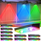 Solar Fence Lights Outdoor, 10 Pack Warm White/RGB Fence Solar Lights with 2 LED, IP65 Waterproof, Backyard Patio Decor for Deck, Wall, Railing, Pool, Stair