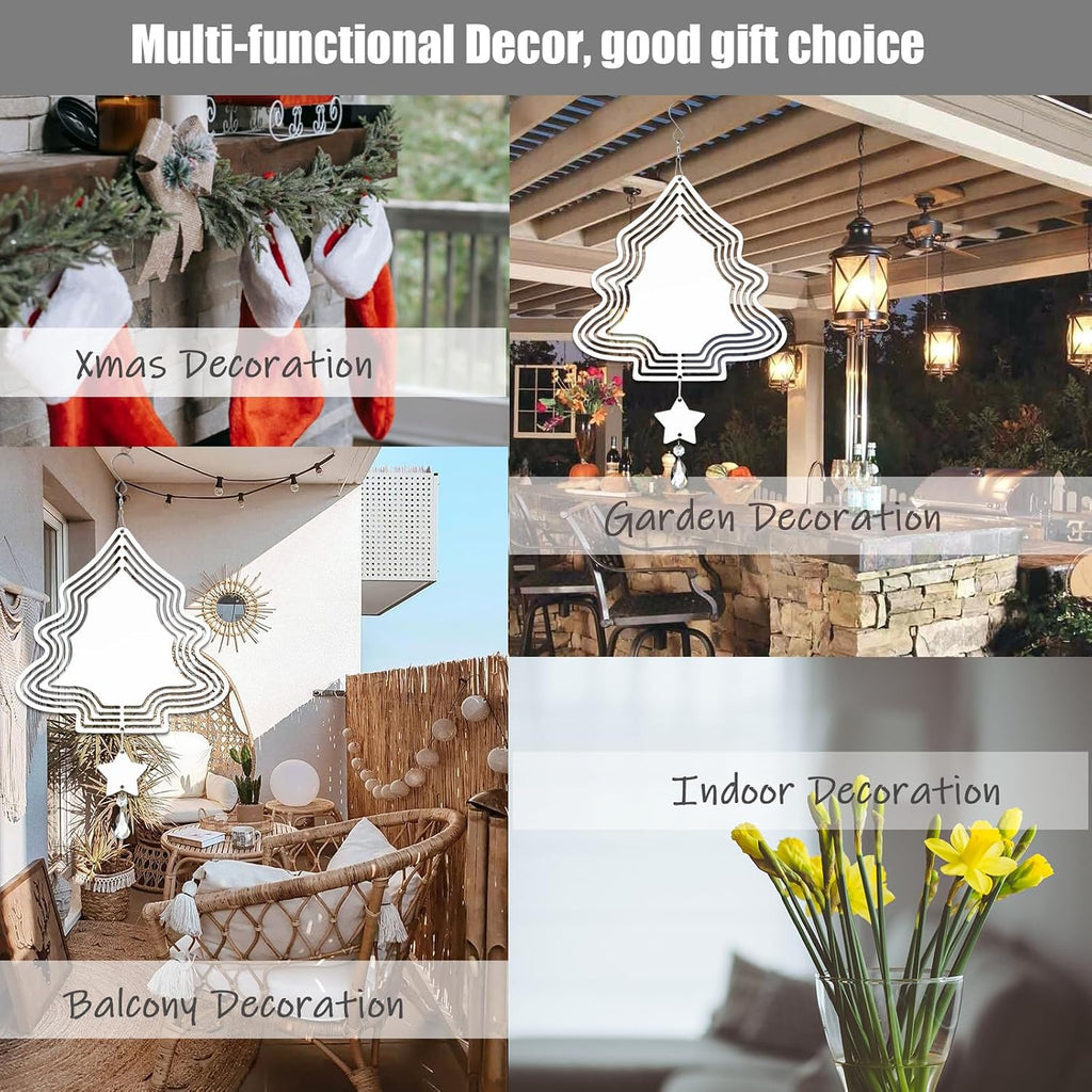 4Pack 8inch Sublimation Wind Spinner Blanks 3D Aluminum Metal Wind Sculpture Kinetic Spinners for Yard and Garden Indoor Art Sublimation Christmas Ornament Hanging Decoration (Xmas Tree)