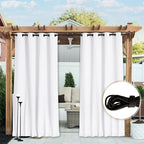 NICETOWN 2 Panels Outdoor Curtains Waterproof Fixed Grommet/Back Tab on Top & Bottom, Thermal Insulated Windproorf Sun Blocking Outdoor Drapes with Rope for Patio/Gazebo, W52 x L84, Pure White