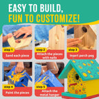 jr bird house kit, diy cedar wood birdhouse showing dimensions