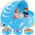 Foldable Kiddie Pool with Canopy, 47 in, Non-Inflatable, Blue | UPF 50+ sun canopy; portable baby pool for toddlers ages 1-3 and dogs, suitable for backyard, beach and outdoor water play