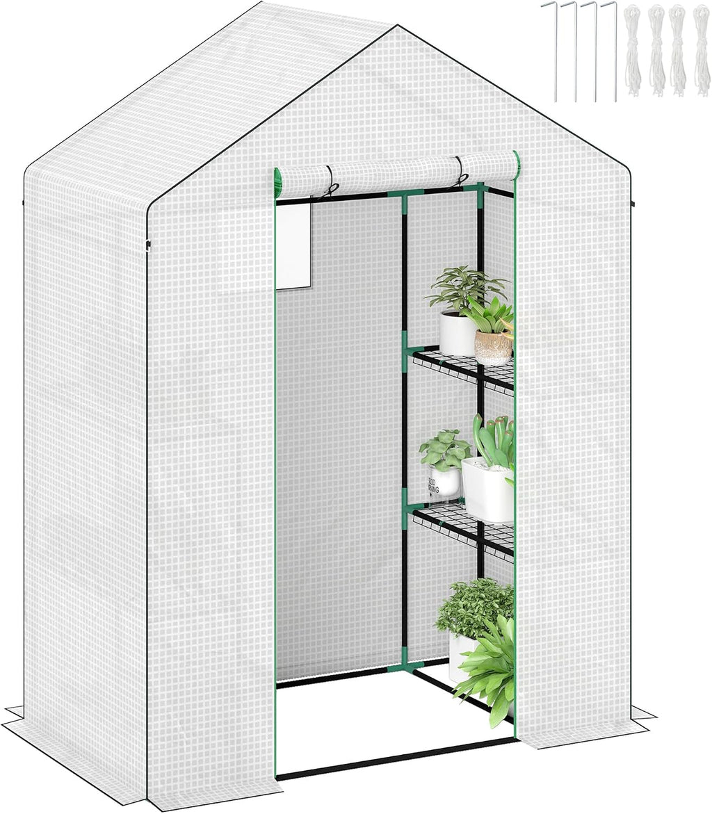 outsunny walk-in greenhouse with 3 tier 4 shelves, main product view