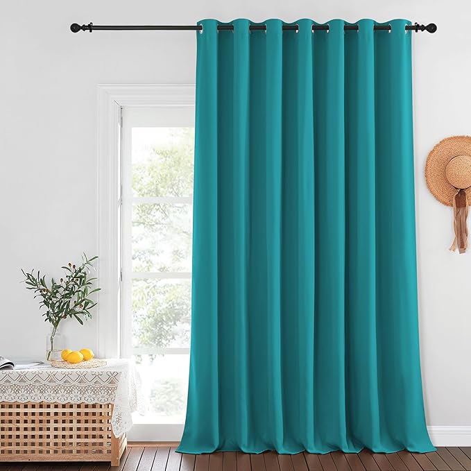NICETOWN Extra Wide Blackout Peacock Teal Sliding Door Curtain - Thermal Curtains Room Divider Drape Light & Sound Blocking Blackout Window Treatment for Living Room & Bedroom (W100 x L108, 1 Panel)