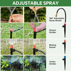 250FT Drip Irrigation System for Garden with 38pcs Adjustable Copper Nozzles & Emitters, Automatic Garden Watering System with 1/2" & 1/4" Tubing for Raised Bed, Yard, Greenhouse, Potted Plants, Lawn