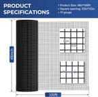 Black Hardware Cloth 1/2 inch Chicken Wire 48 in x 100 ft 19 Gauge | Vinyl Coated Chicken Wire Fencing, Chicken Wire Mesh Roll, Garden Mesh, Rabbit Fence