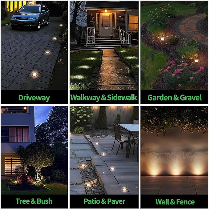 LED Well Light Kit, 6 Pack In Ground Landscape Lights and 100W Transformer and 100FT Cable and 30 Wire Connectors, 12V IP67 Waterproof Aluminum for Patio Pathway Lawn 6W 580LM
