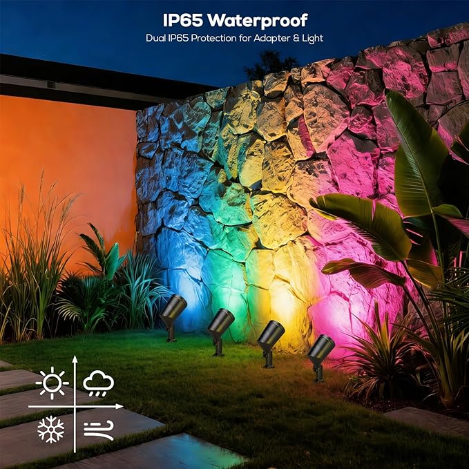 SUNTHIN 4 Pack Smart Landscape Lights, RGBW Color Changing Landscape Lights with Remote, Compatible with Alexa and Google Home, IP65 Waterproof, for Garden, Yard, Lawn, Wall, Tree, Fence(6W/ Light)