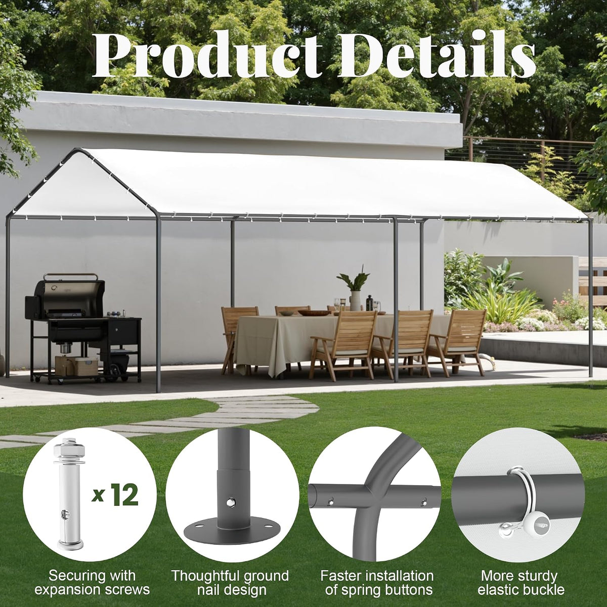 carport, 10‘ x 20’ garage car canopy w/water-resistant shown in use