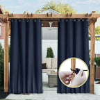 NICETOWN 2 Panels Weighted Blackout Curtains for Patio Waterproof, Top & Bottom Grommet & Back Tab Fixed Outdoor Curtains Windproof Drapes Thermal Insulated for Porch, W52 x L84, Navy Blue