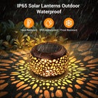 Solar Lanterns Outdoor Waterproof: 2 Pack Hollowed-Out Retro Metal Lantern Lights - Solar Lantern Decorative - Gifts for Women Mother's Day, Outside Garden Yard Patio & Indoor Tabletop Decor