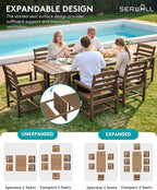 SERWALL 9-Piece Outdoor Dining Set, 60" - 83" Expandable Outdoor Dining Table and 8 HDPE Chairs, All Weather HDPE Outdoor Furniture Set for Backyard, Garden, Brown