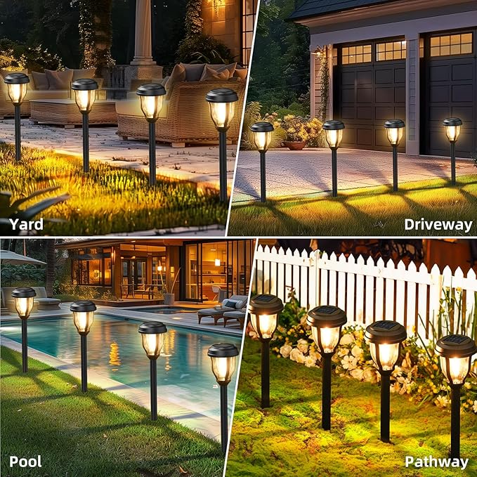 DERAYSION 12 Pack Solar Lights Outdoor, Solar Pathway Lights Auto On/Off Waterproof Garden Landscape Lighting for Path, Yard, Walkway, Driveway Decor
