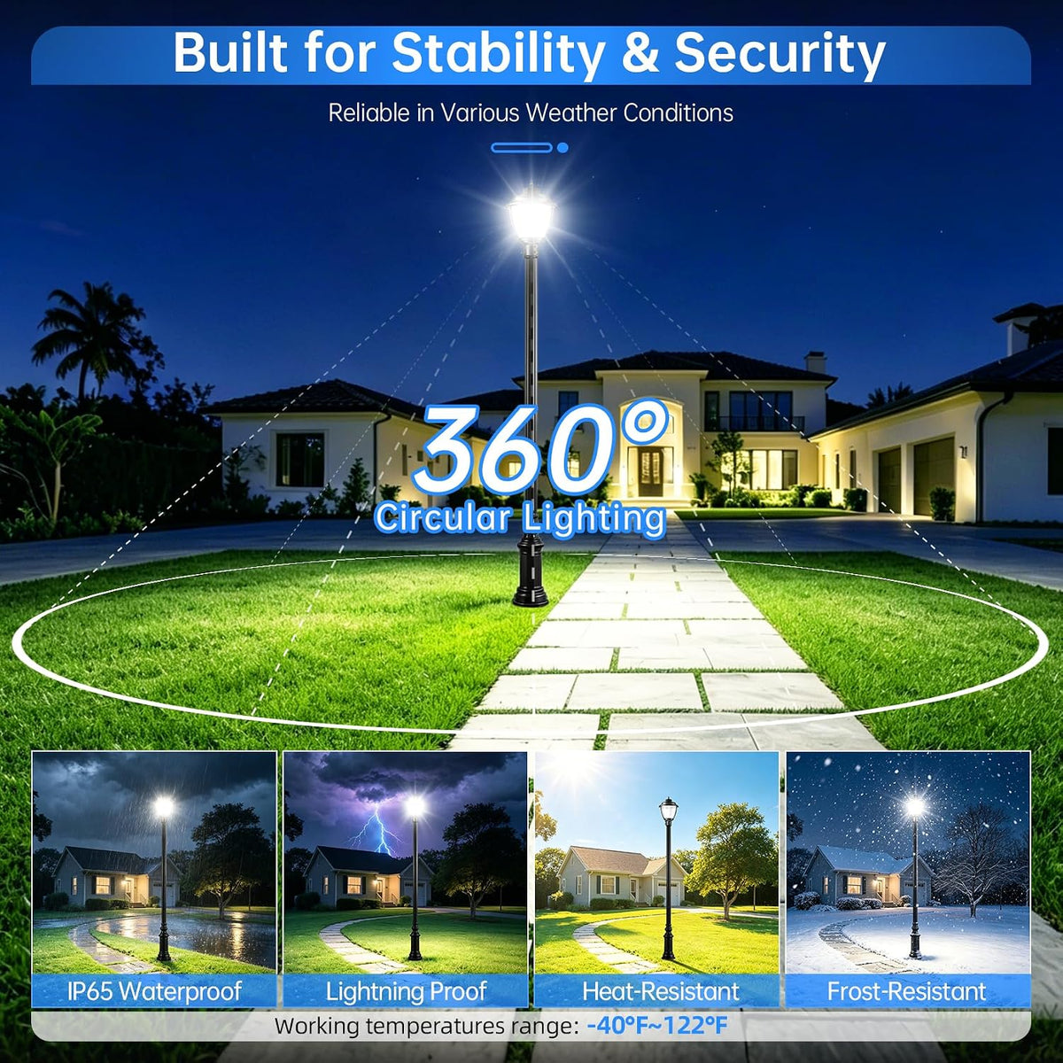LED Post Top Light 150W/120W/90W Adjustable, ETL Listed 22500LM Outdoor Pole Light 3000K 4000K 5000K Tunable, Post Lights Fixture with Photocell IP65 Waterproof AC100-277V