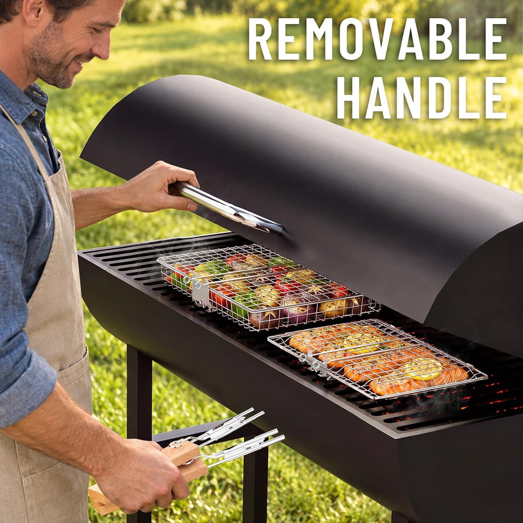 nesting grill basket set, bbq accessories, outdoor camping showing dimensions