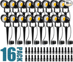 SUNVIE 12W Low Voltage Landscape Lighting Landscaping Lights with Connectors Outdoor LED Landscape Light 3000K Waterproof Tree Flag Lights Low Voltage Lighting with Stand for Garden Yard Path, 16 Pack