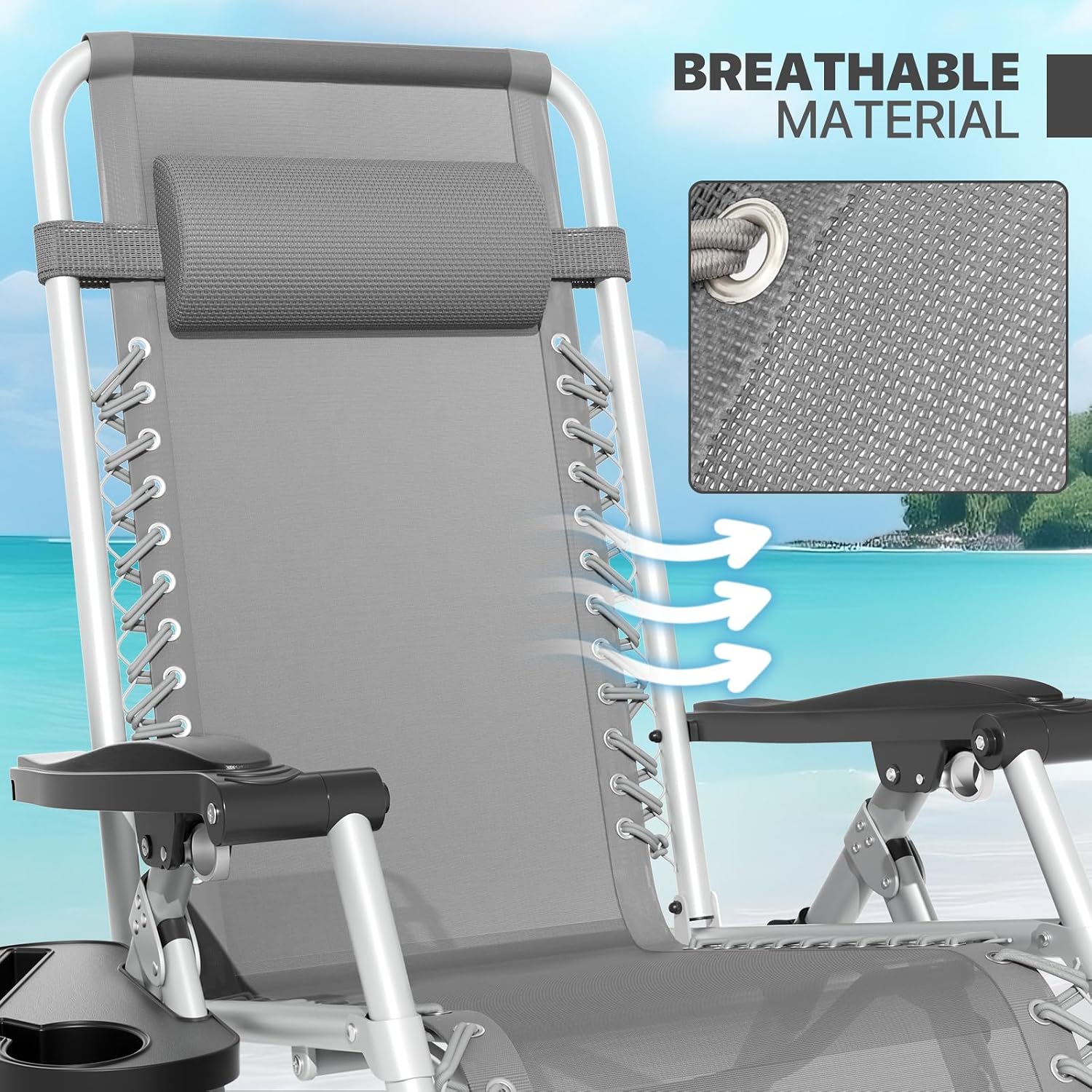 Magshion Zero Gravity Reclining Patio Camping Lounge Chair, Grey | w/Removable Cushion, Side Tray & Cup Holder, Adjustable Folding Anti Gravity Recliner for Indoor and Outdoor