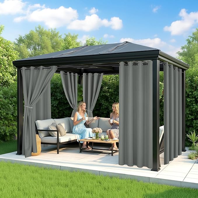 Outdoor Curtains for Patio Waterproof - 6 Panels Privacy Weatherproof Outside Curtains with Grommets for Pergola, Gazebo, Porch, Cabana, Balcony, 54 x 84 Inch, Grey