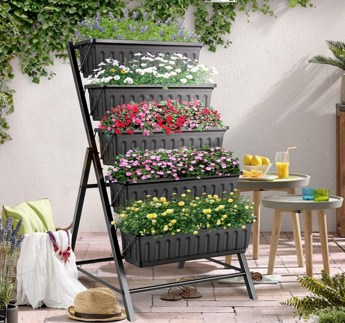 sejov 4ft vertical raised garden bed, 5 tiers shown in use